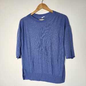 J. Jill Womens Medium Blue Knit Linen Rayon Top 3/4 Sleeve